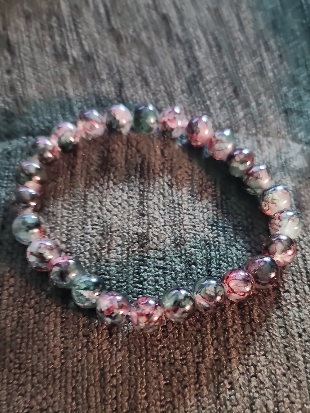 Green, Pink and Gray Bead Stretch Bracelet - Women's Jewelry